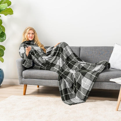 PAVILIA Blanket with Sleeves for Adult Women Men, Soft Warm Wearable Blanket Fleece Wrap Throw, Robe Blanket Gift