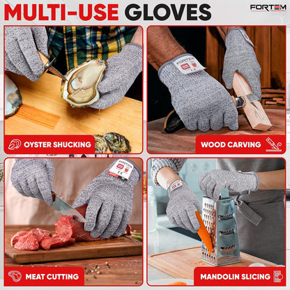 FORTEM Cut Resistant Gloves, 4x, Level 5 Protection Cutting Gloves For Oyster Shucking, Kitchen Work, Food Grade