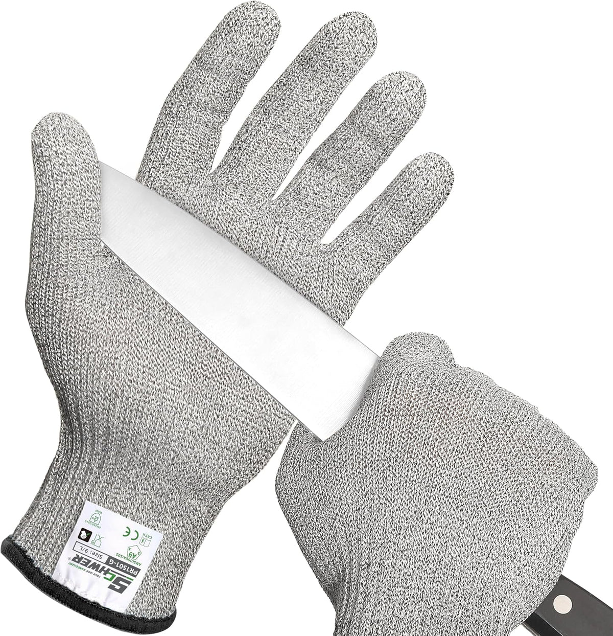 Schwer SlicePro ANSI Cut Resistant Gloves, Food Grade Cutting Glove for Kitchen Food Prep, Mandoline Gloves for Meat Cutting, Oyster Shucking, Fish Fillet Processing, PR1501-G, L