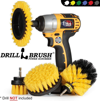 Yellow Drill Brush Attachments for Cleaning Shower, Grout Lines, Bathroom | Grout Cleaner Drillbrush Kit - Rotary Scrub Brush Tile Cleaner Drill Attachment for Crevices - Bathroom Tile Scrubber Set
