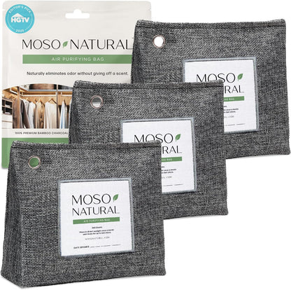 Moso Natural Air Purifying Bag 300g, Premium Charcoal Odor Absorber & Deodorizer for Closets, Bathrooms & Small Spaces — Lasts 2 Years, Pet Odor Eliminator for Home, Unscented Bamboo Charcoal Bag