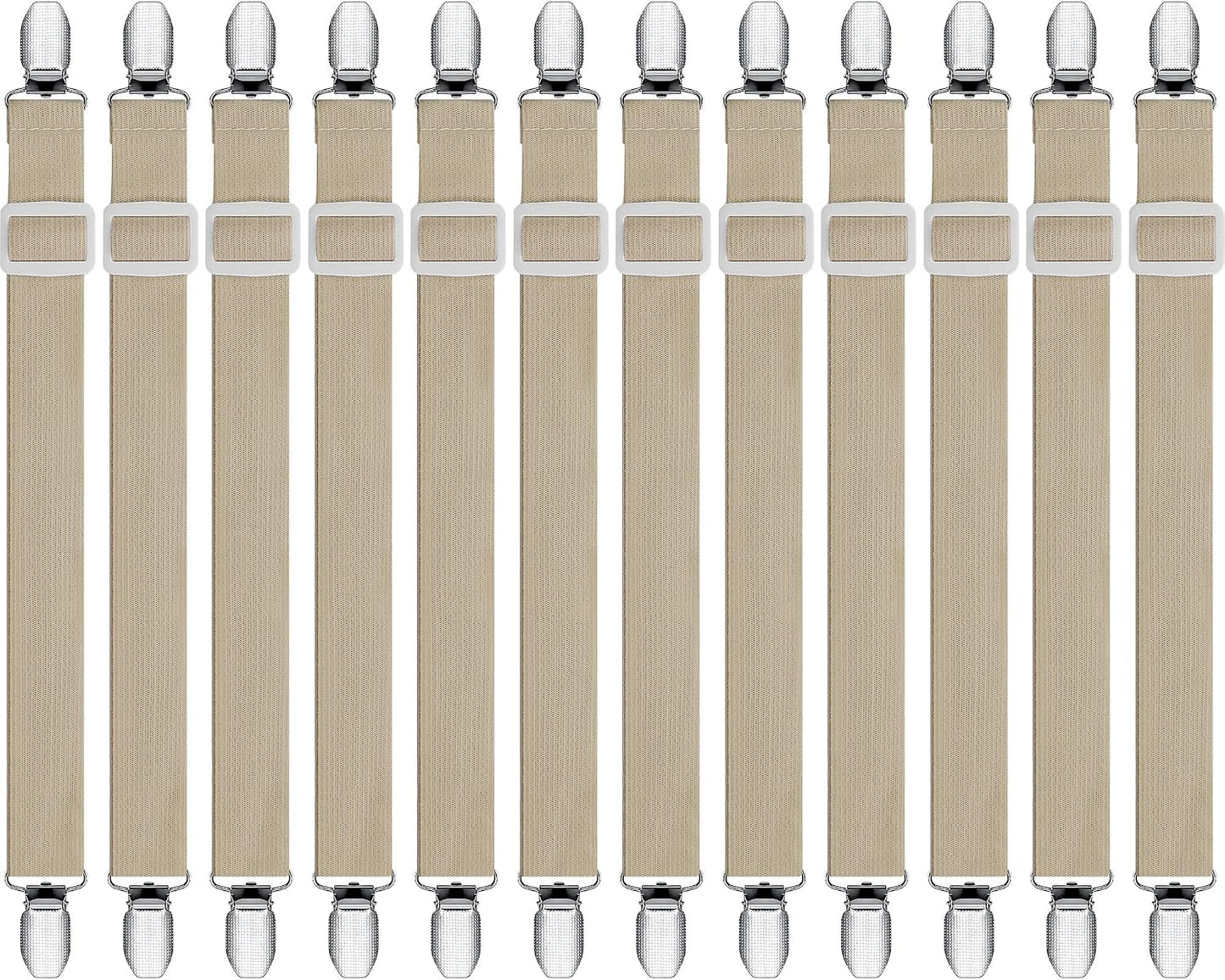 Boao 12 Pcs Bed Sheet Clips Straps Sheet Corner Straps Holder Adjustable Mattress Clips, Elastic Bed Grippers Suspender Fasteners Holder for Home(White,4-8 Inch Length)