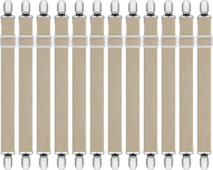 Boao 12 Pcs Bed Sheet Clips Straps Sheet Corner Straps Holder Adjustable Mattress Clips, Elastic Bed Grippers Suspender Fasteners Holder for Home(White,4-8 Inch Length)