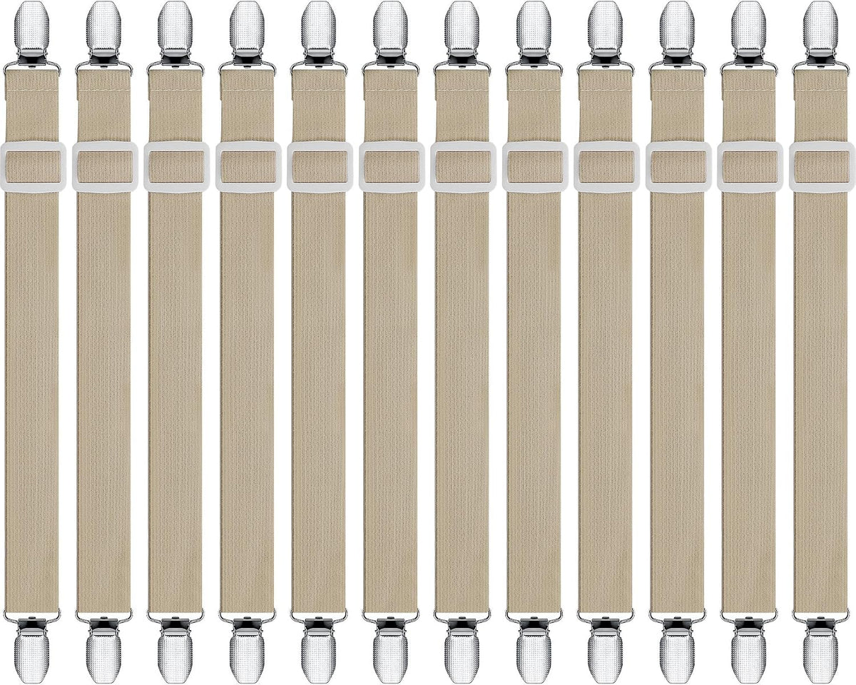 Boao 12 Pcs Bedsheet Strap Elastic Clip, White, 4-8 Inch Length