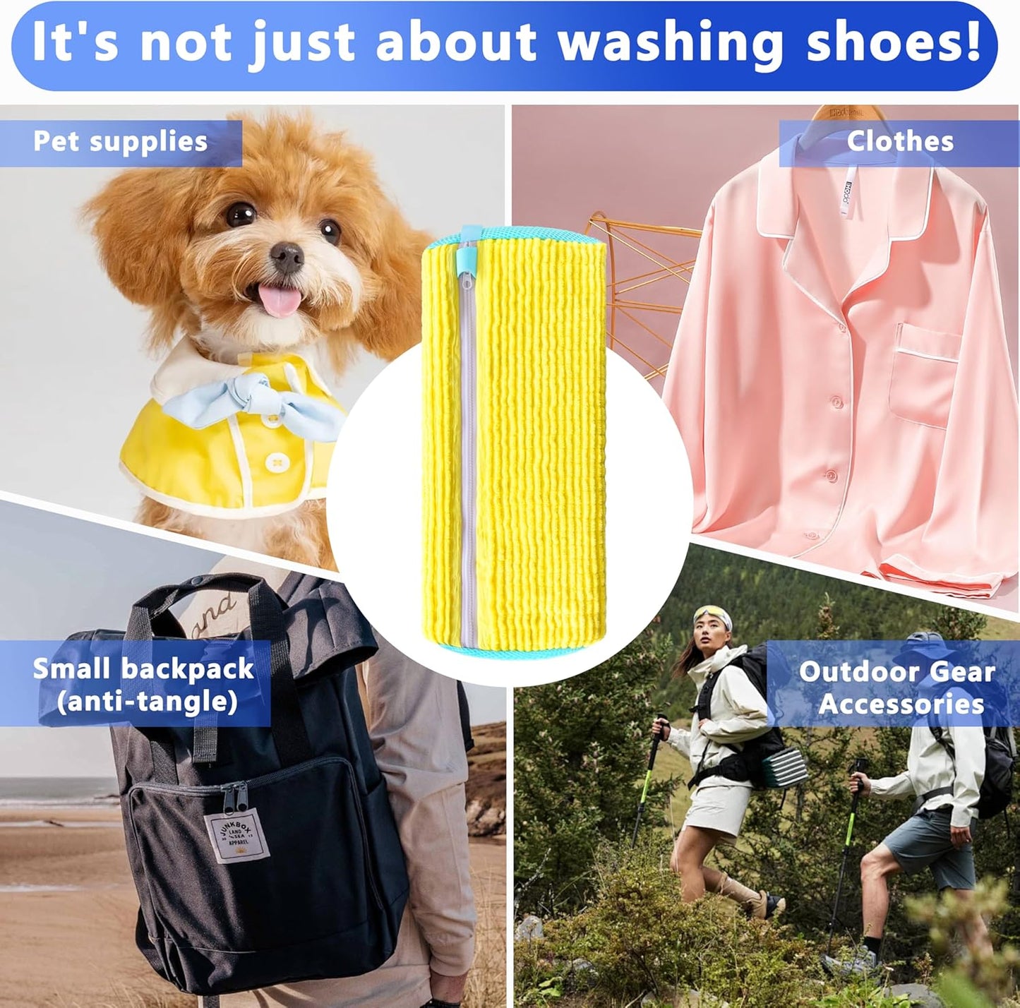 Reusable Shoe Washing Bag, 2-Pack Chenille Laundry Bag for Washer & Dryer. | Soft chenille fibers help deep clean sneakers while the hidden zipper keeps shoes secure and helps protect your washer.