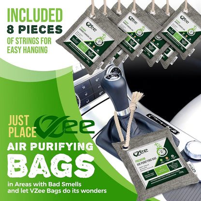 8 XL Bags x 200g Bamboo Charcoal Odor Absorber (1,600g Total),Activated Charcoal Air Purifying Bag, Odor Eliminator for Home, Basement, Smoke, Mothball, Pet, Car, Closet, Shoes