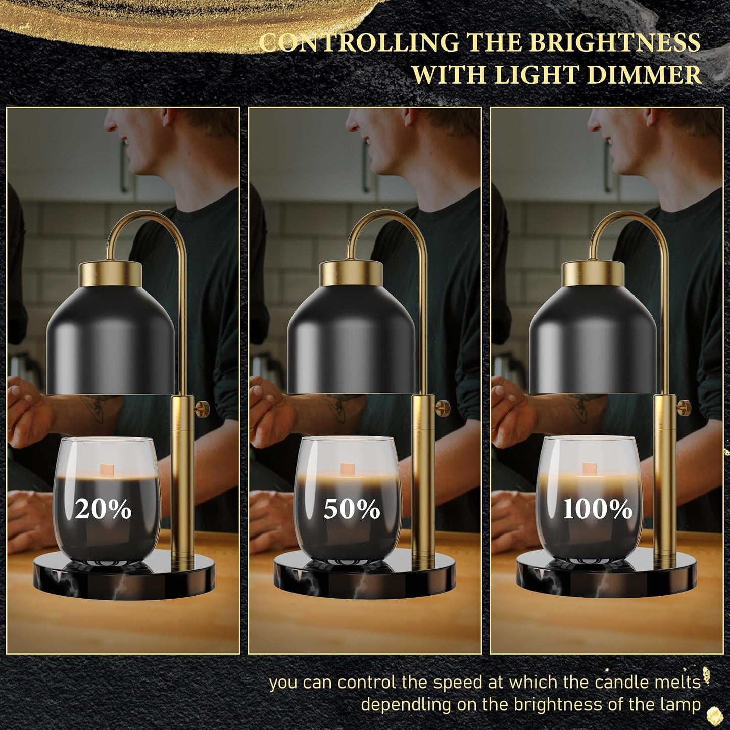 AIKUT Candle Warmer Lamp, with 2 Bulbs,Timer & Dimmer,Compatible with Large Yankee Candle Jars,3 Wick Candles,Height Adjustable Electric Top Melter,110-120v, (Black Marble)