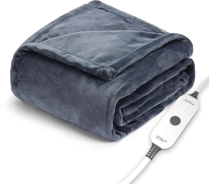 Sunbeam Royal Posh Dove Grey Heated Personal Throw / Blanket, Cozy-Warm, Adjustable Heat Settings