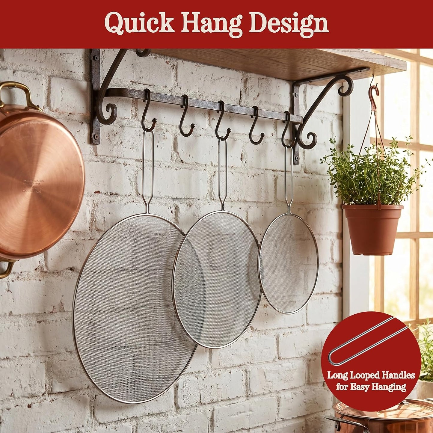 Classic Cuisine Splatter Screen Set, Silver, 3-Piece-Set, 17.25”/16”/15.25” | Fine Mesh Stainless-Steel Grease Splatter Guard for Pots, Pans, and Skillets, Kitchen Gadgets