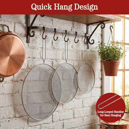 Classic Cuisine Splatter Screen Set, Silver, 3-Piece-Set, 17.25”/16”/15.25” | Fine Mesh Stainless-Steel Grease Splatter Guard for Pots, Pans, and Skillets, Kitchen Gadgets