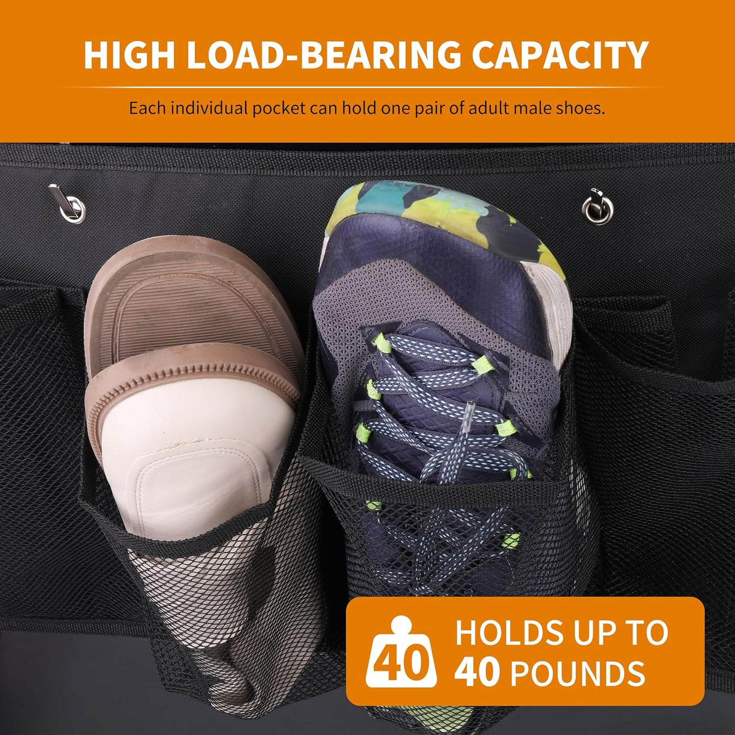 RVZONE RV Shoe Pockets 6 Large Pockets Heavy Hanging Bedside Storage Organizer with Sturdy Hooks for Shoes, Toys and Tools