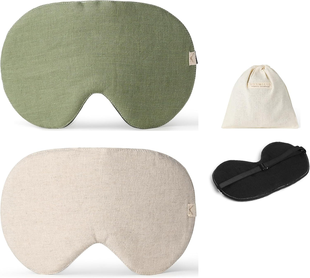 2-Pack Linen Eye Sleep Mask, Organic Blackout, Oversize Shape Cover