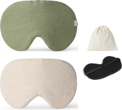 2-Pack Linen Eye Sleep Mask, Organic Blackout, Oversize Shape Cover