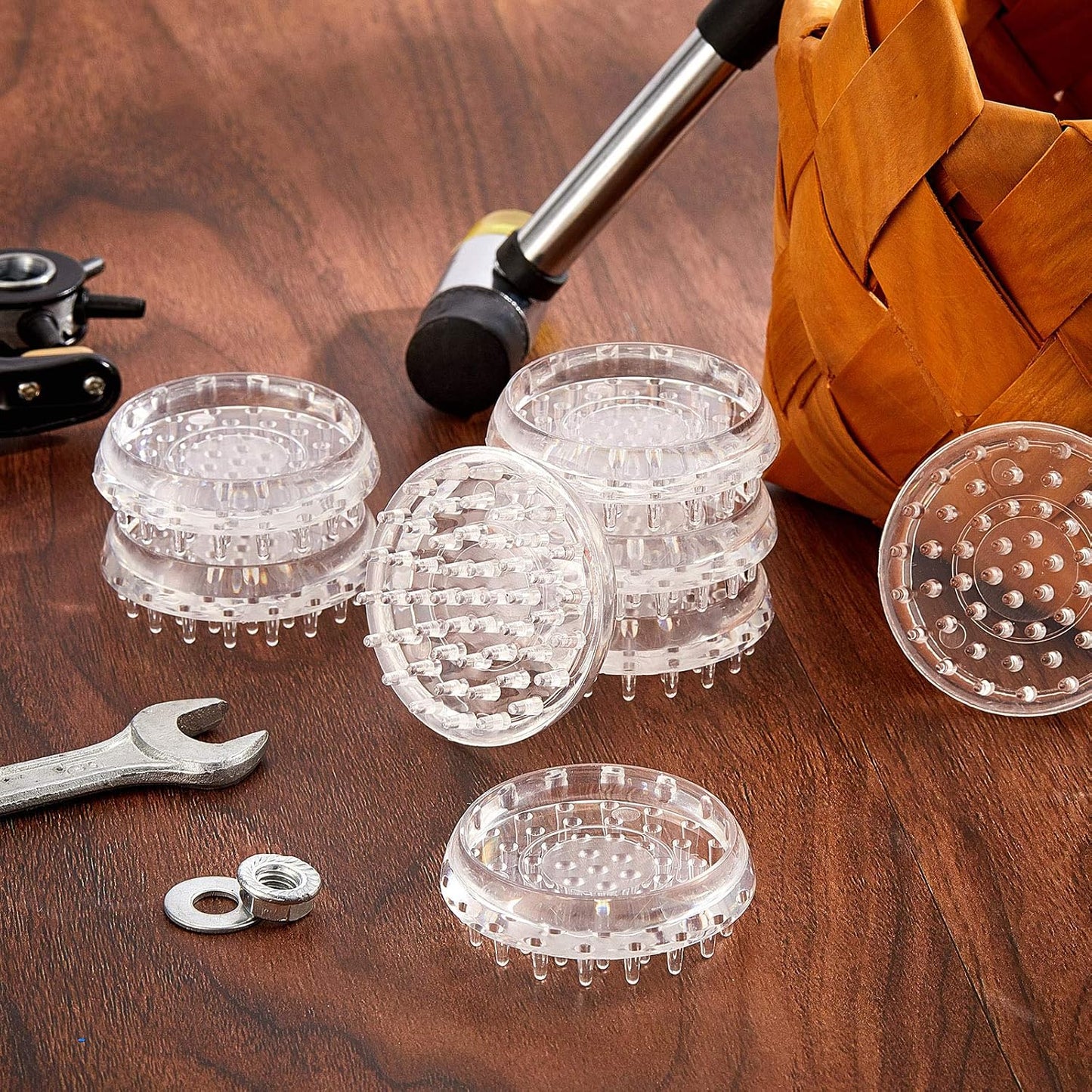 Jetec 16 Pcs Carpet Protectors for Furniture Legs Rug Protector Spiked Caster Cups Furniture Coasters for Carpets Plastic Anti-dent Carpet Protector for Chairs Sofas Tables Bed (Round)