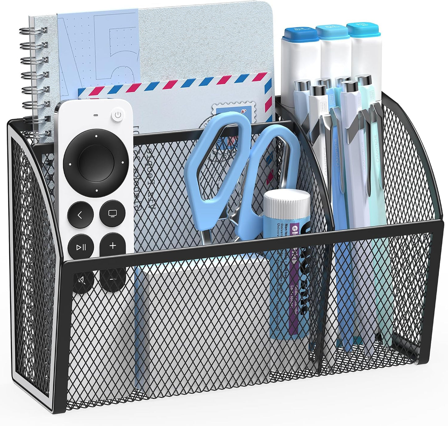 YINGHUA 3 Compartment Magnetic Metal Mesh Pen Holder, Black Desk Caddy | Perfect magnetic organizer for locker, whiteboard, refrigerator, or office. Easily holds pens and accessories