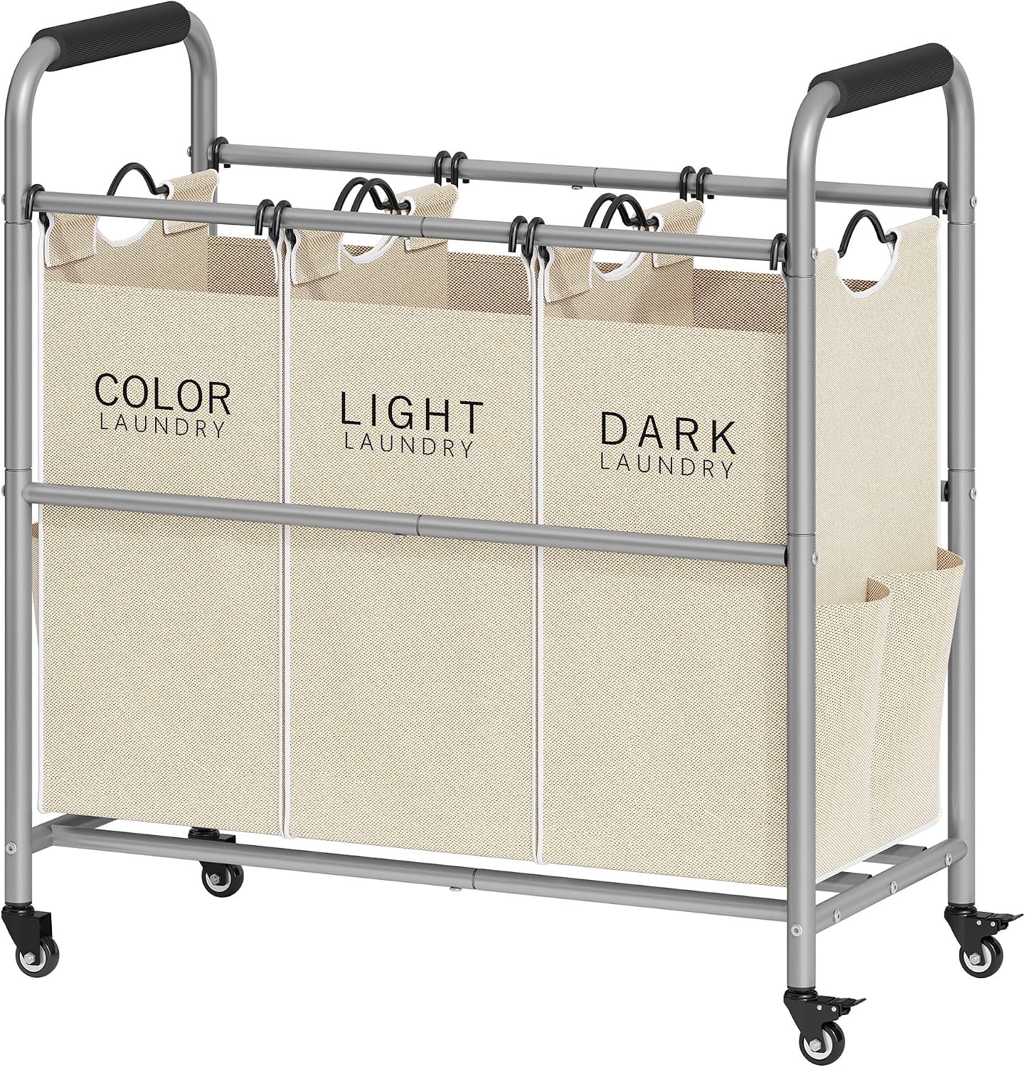 2 Bag Laundry Sorter Cart, Black & Grey | 50lbs Large Capacity, Removable Laundry Bags, Heavy Duty Lockable Rolling Wheels, Laundry Hamper Basket for Clothes Storage