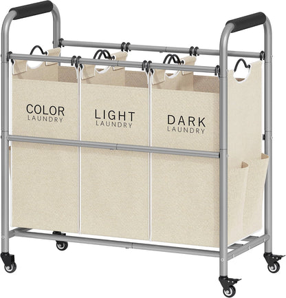 2 Bag Laundry Sorter Cart, Black & Grey | 50lbs Large Capacity, Removable Laundry Bags, Heavy Duty Lockable Rolling Wheels, Laundry Hamper Basket for Clothes Storage