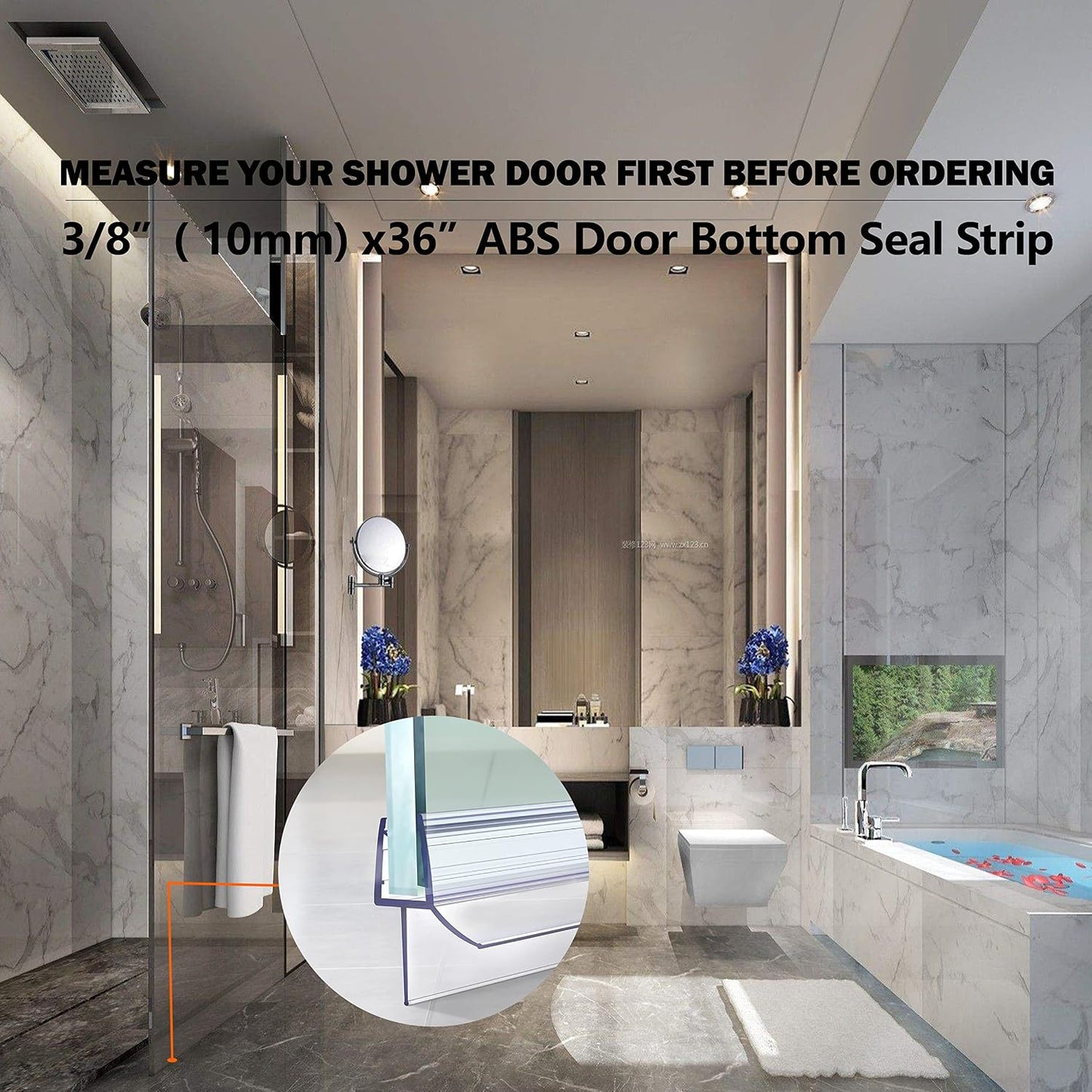 Shower Door Bottom Seal 2-Pack, 36"(914mm) Long PVC Strips with Drip Rail for 5/16"(8mm) Glass Door, Prevent Water from Spilling and Keeps The Room Clean