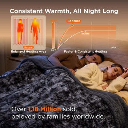Bedsure Heated Blanket Throw Blanket with Preheat Function - Fast Heating Electric Blanket, Soft Flannel Throw with 6 Time Settings(Up to 10H), 6 Heating Settings, Gifts for Grandma (50"x60", Grey)