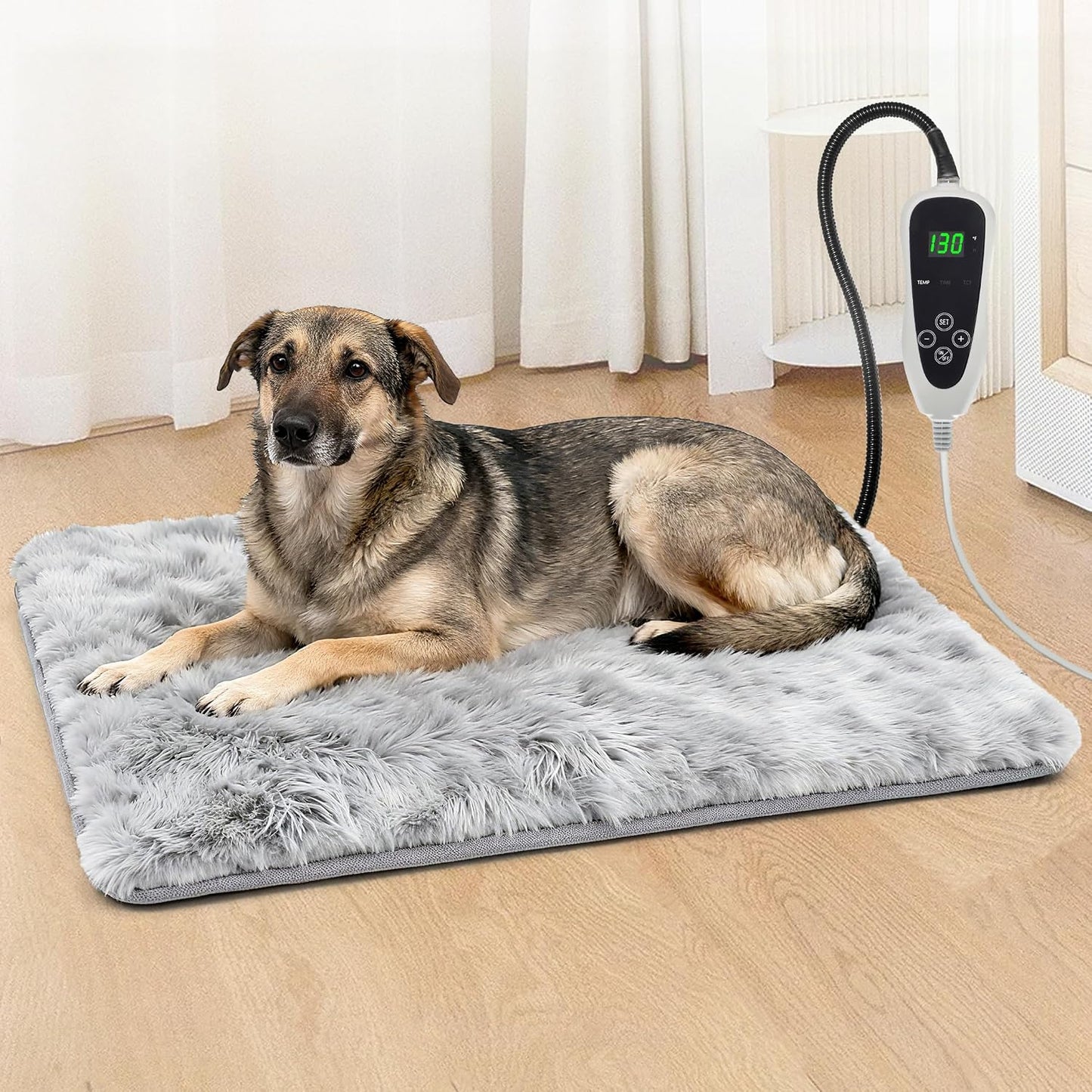 Cat Heating Pad 18x18 in with Smart Thermostat Switch and Power Line Protection Tube,Obtained MET and UL Dual Certification,Waterproof Pet Heating Pad for Cats, Long Velvet Cloth Cover