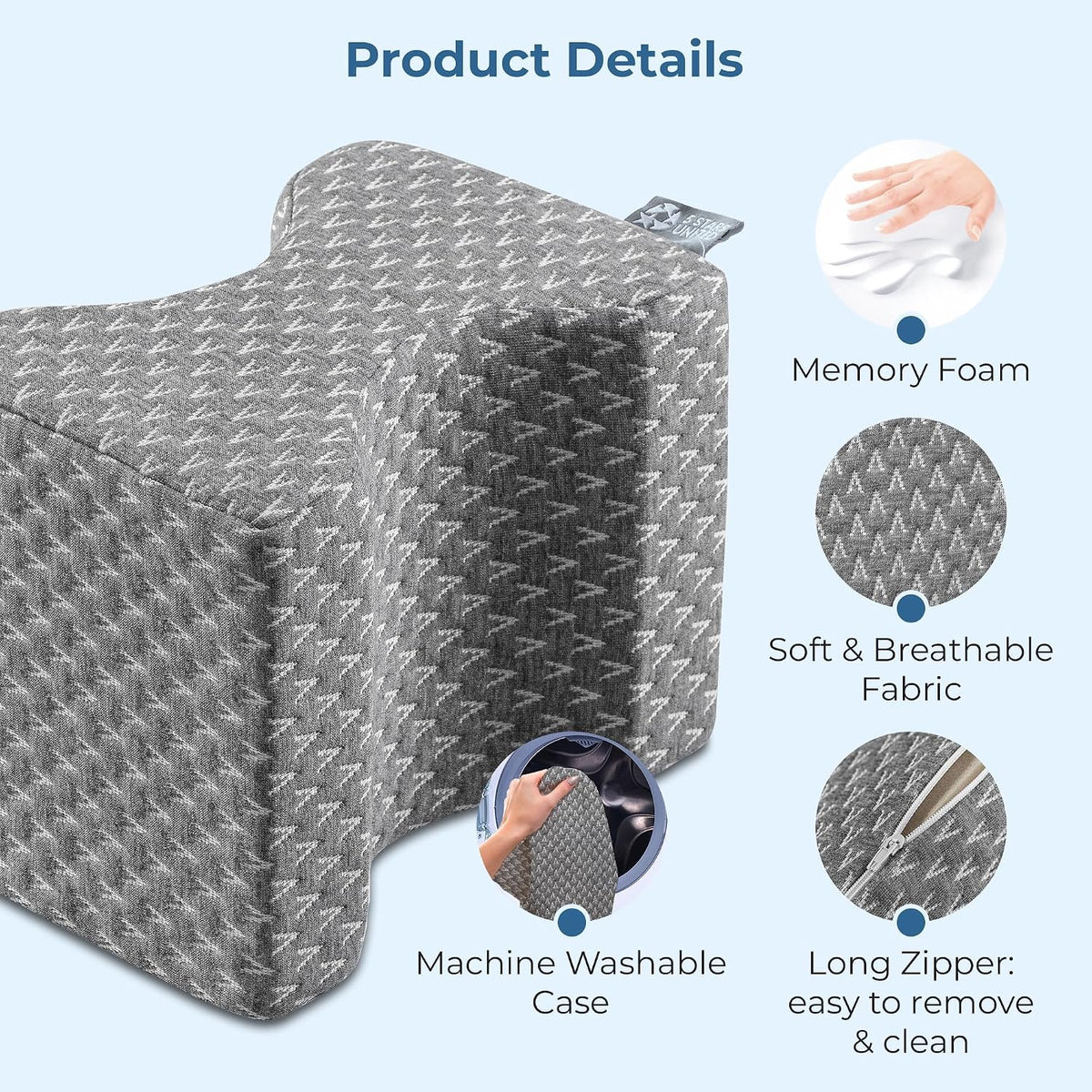 5 STARS UNITED Half Moon Bolster Semi-Roll Pillow and Knee Pillow for Side Sleepers - Bundle, 100% Memory Foam