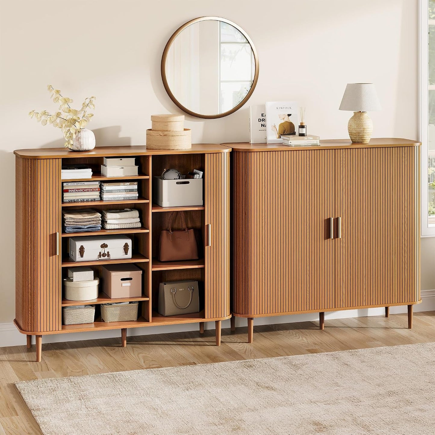 DHH Shoe Storage Cabinet with Sliding Door, 6-Tier Shoe Cabinet with Adjustable Shelves, Modern Freestanding Shoe Storage Organizer for Entryway, Hallway, Living Room (Walnut, 47 ")