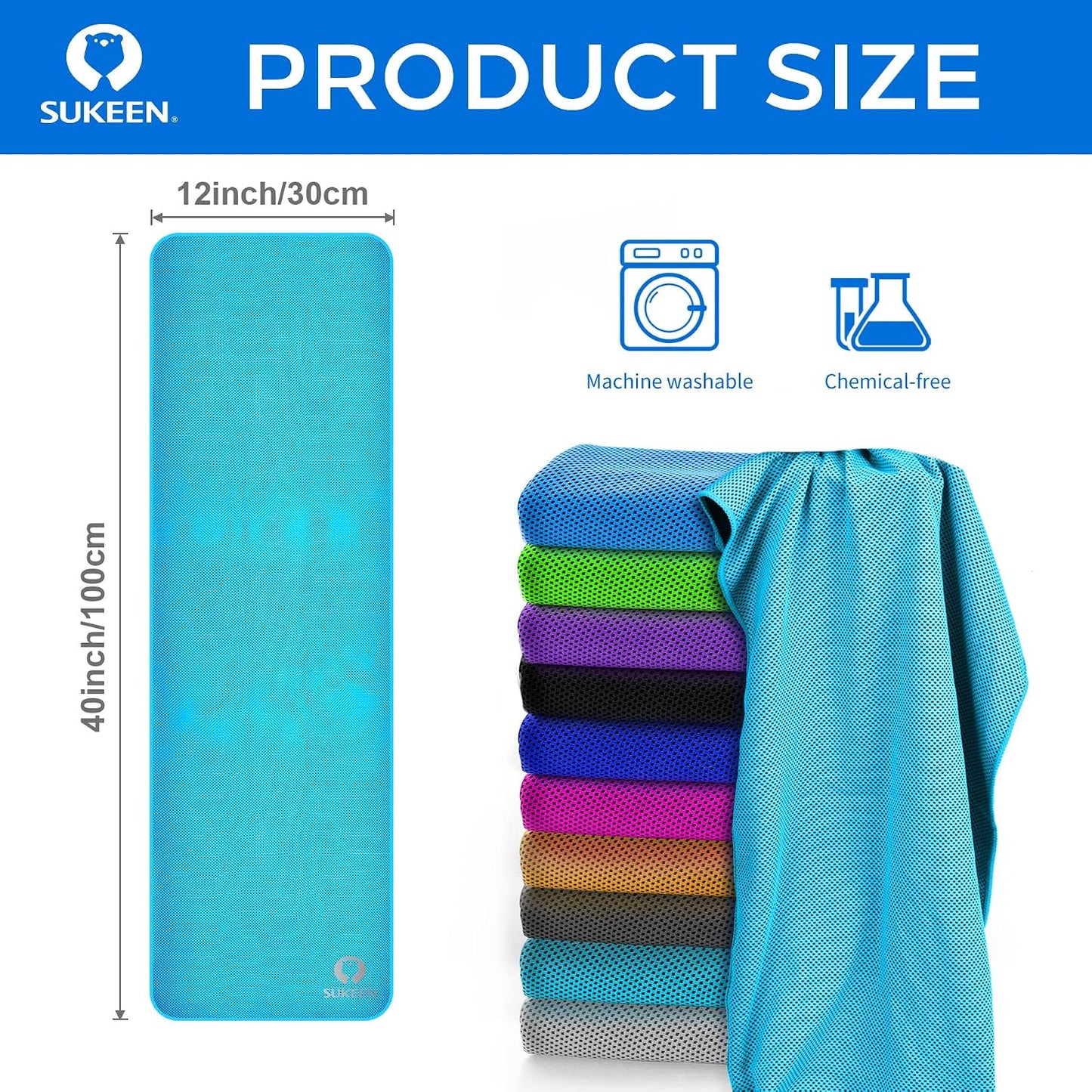 Sukeen 4 Pack Cooling Towels (40"x12") for Neck and Face Instant Cooling | Stay Cool in Hot Weather,Versatility,Soft,Breathable,Durability for Sports,Outdoor activities,Summer works in heat