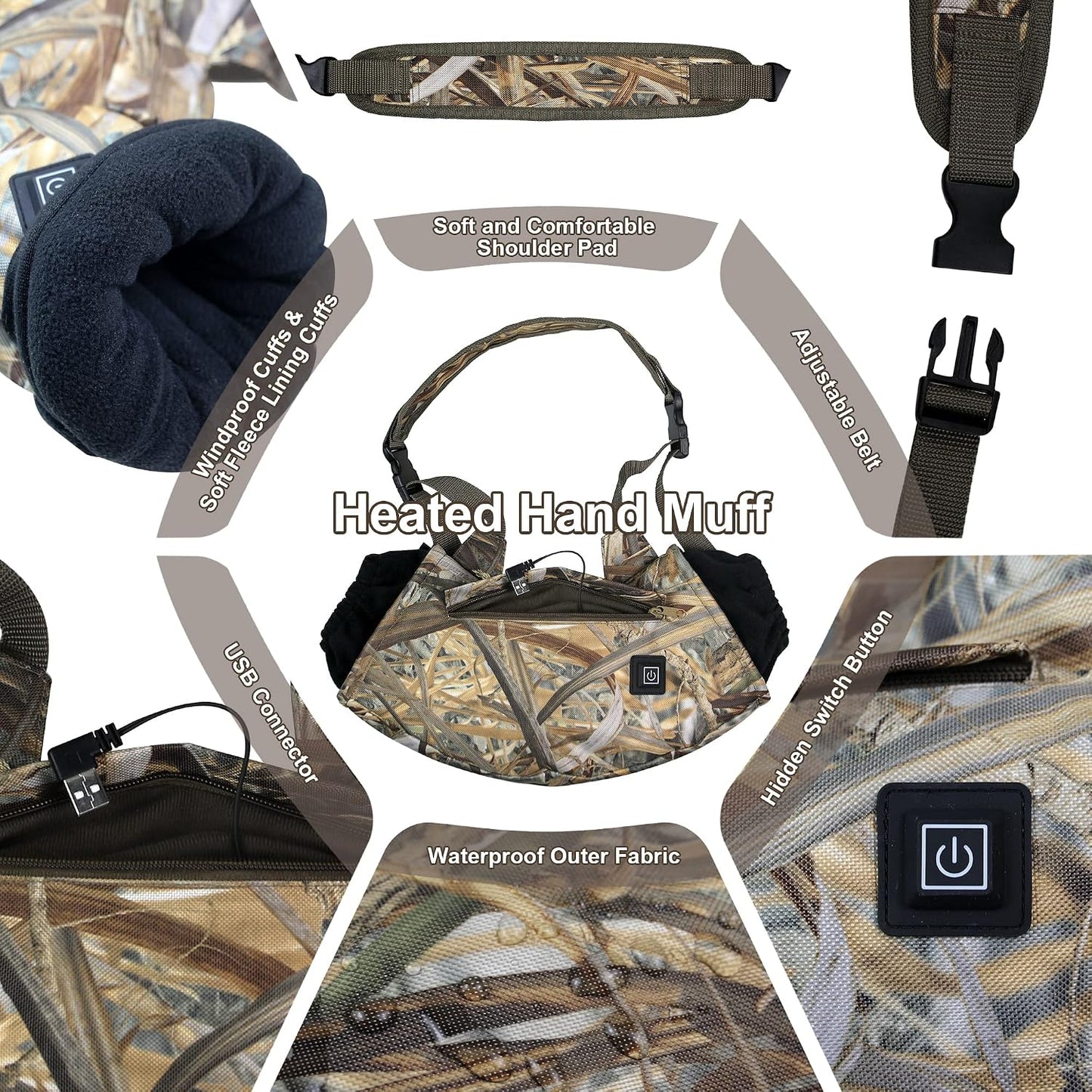 Heated Hand Muff, Electric Heating Hand Warmer Pouch, Suitable for Outdoor Hunting, Sports, Photography, Golf, Football in Cold Winter Keep Warmth (Batteries no Including)