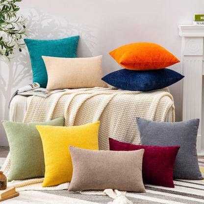 GAWAMAY Lumbar Support Pillow Decorative Rectangle Throw Pillow Covers 12"x20" Inch Set of 2, Soft Chenille Fall Pillowcase for Living Room Bedroom Sofa Couch Cushion Cover Grey 30x50cm (No Insert)