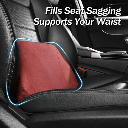 Lumbar Support Pillow,Back Pain Relief Cushion,fits tightly around the waist,Memory Foam,Skin-friendly Suede Fabric,fit Car Drive,Office chair,Rest seat,Improve Posture,Portable,15.5''Lx 8.7''H