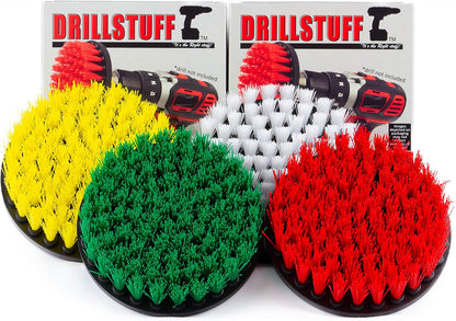 4in Soft, Medium and Stiff Drill Brush Attachment Power Scrubber Brush Set | 4 Piece Power Scrubbing Brushes Drill Attachment Kit - Spin Brushes for Cleaning Showers, Tubs, Bathroom, Tile, Grout, Carpet