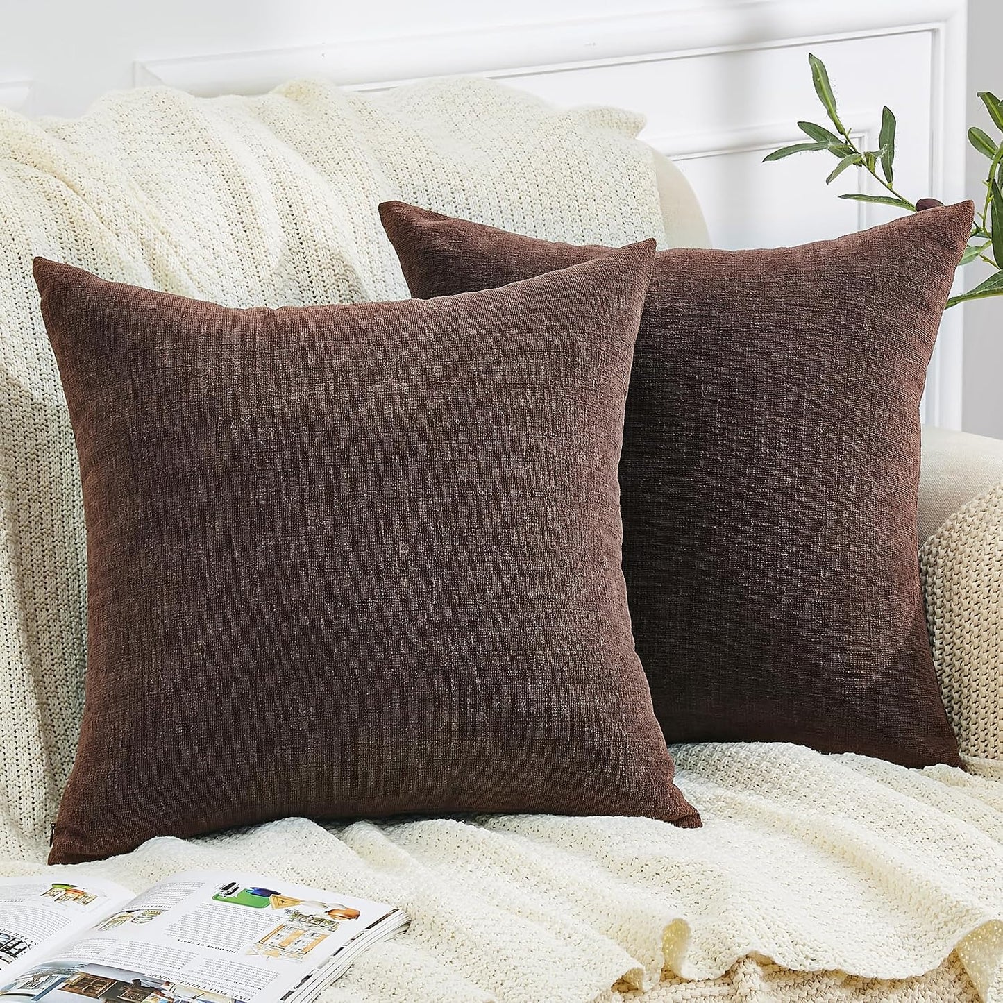 GAWAMAY Lumbar Support Pillow Decorative Rectangle Throw Pillow Covers 12"x20" Inch Set of 2, Soft Chenille Fall Pillowcase for Living Room Bedroom Sofa Couch Cushion Cover Grey 30x50cm (No Insert)