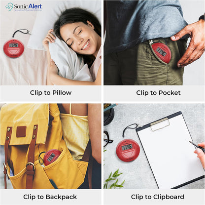 Sonic Alert Digital Alarm Clock - Small Travel Clocks for Heavy Sleepers - Battery Operated with Vibrating Bed Shaker - Red