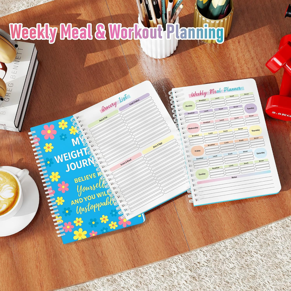 90-Day Weight Loss Planner – Spiral Bound Fitness & Wellness Journal with Daily & Weekly Trackers, Meal Planning, Habit & Workout Logs, 100 GSM No-Bleed Paper, Waterproof PVC Cover