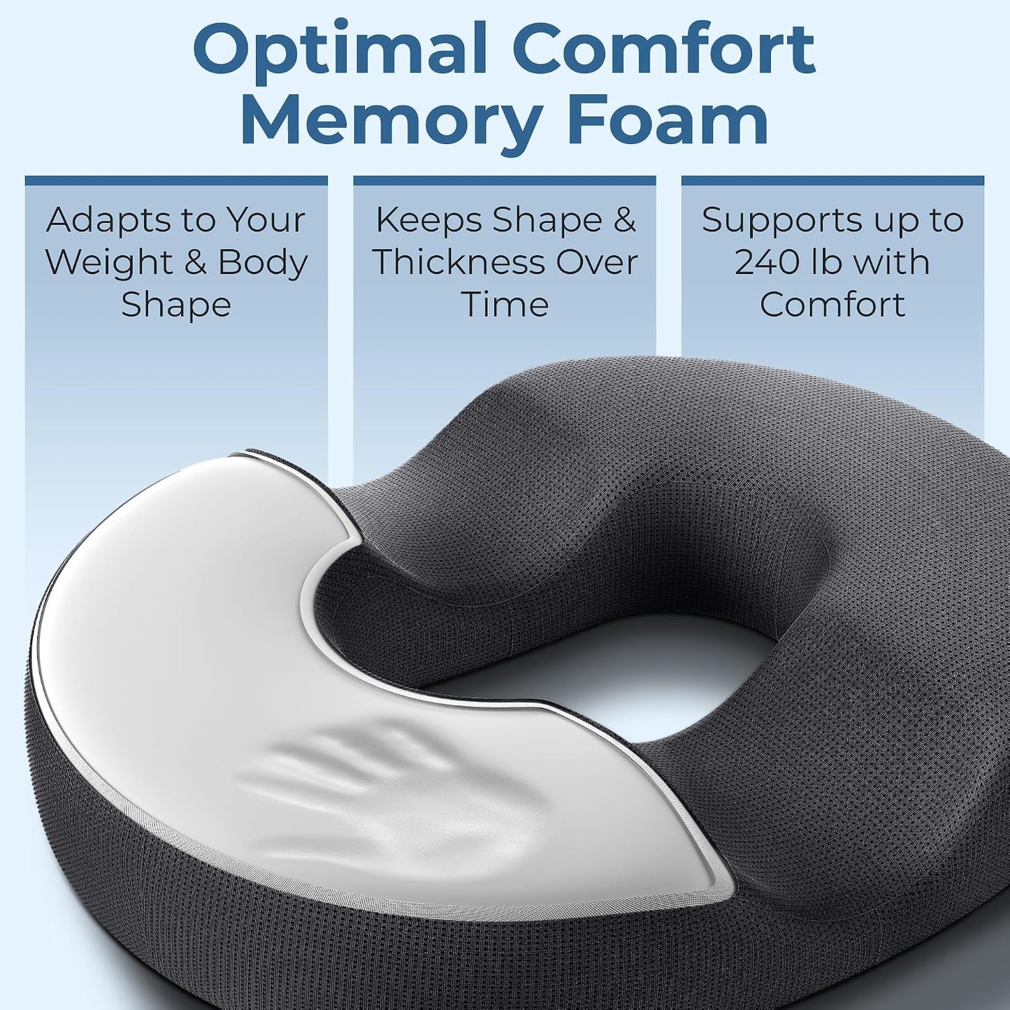 5 STARS UNITED Donut Pillow for Tailbone Pain & Hemorrhoids – Large Memory Foam Seat Cushion for Bed Sore-Prone Areas & Pressure Relief – Prostate, Postpartum & Pregnancy Support, Black Mesh Cover