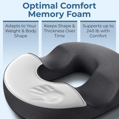 5 STARS UNITED Donut Pillow for Tailbone Pain & Hemorrhoids – Large Memory Foam Seat Cushion for Bed Sore-Prone Areas & Pressure Relief – Prostate, Postpartum & Pregnancy Support, Black Mesh Cover
