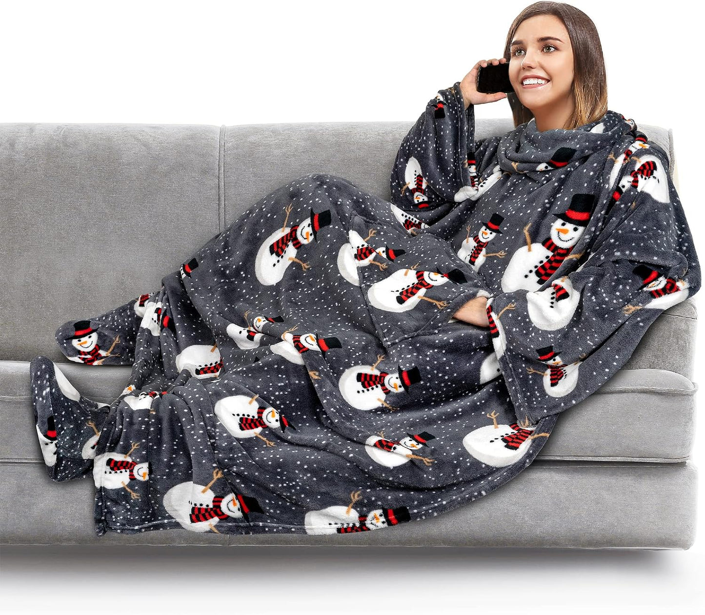 PAVILIA Fleece Blanket with Sleeves, Foot Pockets for Women Men Adults, Plush Wearable Blanket Throw Wrap, Warm Snuggle Blanket Robe, Cozy Gift Ideas Wife Mom, Dark Purple