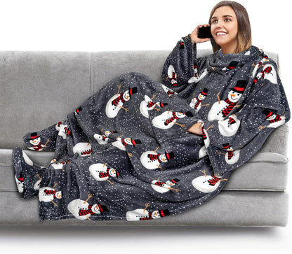 PAVILIA Fleece Blanket with Sleeves, Foot Pockets for Women Men Adults, Plush Wearable Blanket Throw Wrap, Warm Snuggle Blanket Robe, Cozy Gift Ideas Wife Mom, Dark Purple