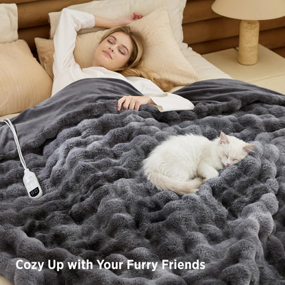 Bedsure Heated Blanket Electric Throw - Thick Striped Fast Heating Electric Blanket with Preheat Function, 6 Heat & 6 Timer (Up to 10H), 8H Auto Off, ETL Certified, Gifts for Women (50"x60", White)