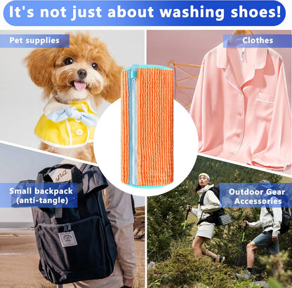 Reusable Shoe Washing Bag, 2-Pack Chenille Laundry Bag for Washer & Dryer. | Soft chenille fibers help deep clean sneakers while the hidden zipper keeps shoes secure and helps protect your washer.