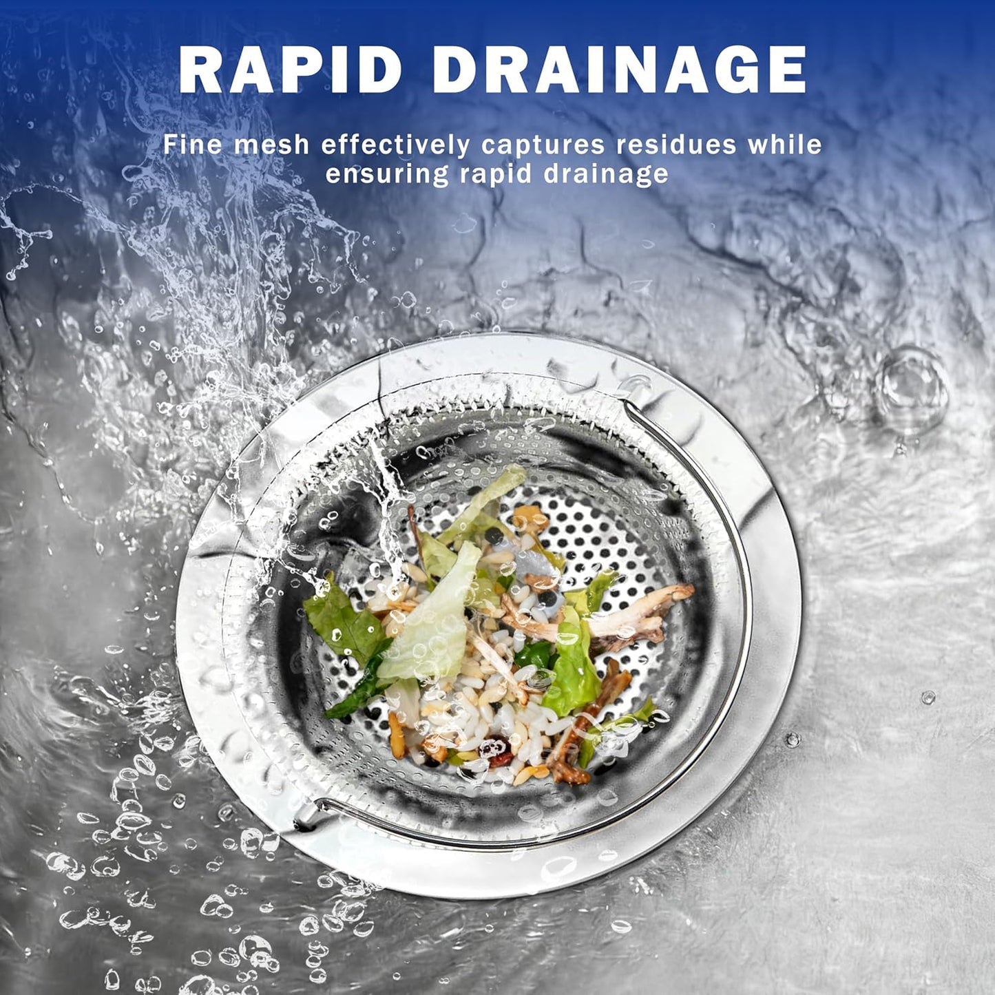 2 Pack Kitchen Sink Drain Strainer with Handle, Universal Stainless Steel Food Catcher Basket, Rust Free, Fits Most Kitchen Sinks