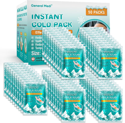 General Medi Instant Ice Cold Pack (4”x 5.5”) – 25 Packs Disposable Cold Therapy Ice Packs for Pain Relief, Swelling, Inflammation, Sprains, Toothache – for Athletes & Outdoor Activities