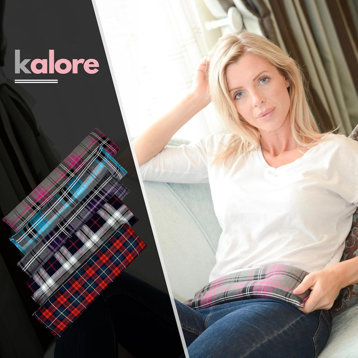 Microwavable Heating Pads for Winter Warmth, Back, Stomach & Head Comfort – Kalore Soft Cotton Tartan Neck Wrap – Even Heat Distribution Hot Compress Bag – Wheat Heat Pad XL – Unscented – Gray