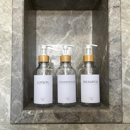 3 Pack Wall Mount Shower Dispenser, No Drill, 16 Waterproof Labels | Shampoo Dispenser for Shower Wall, Shampoo and Conditioner Dispenser, Bathroom, 17oz, Gold Amber