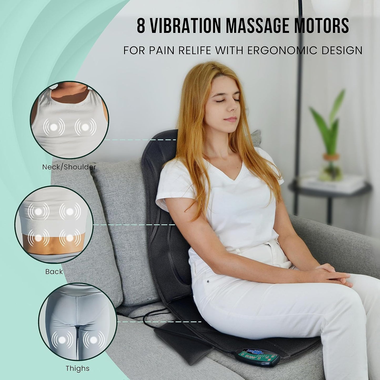 Snailax Vibration Back Massager with Heat, Seat Massager with 8 Vibrating Motors & 5 Modes, Chair Massage Cushion, Massage Pad for Sofa, Recliner, Chair, Home, Office, Gifts for Parents
