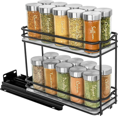 LYNK PROFESSIONAL® Pull Out Spice Organization for Cabinets - 4-3/8 inch Wide – Spice Rack for Inside Cabinets, Slide Out Spice Rack Organizer for cabinet – Pull Out Spice Rack, Sliding 2 Tier Chrome