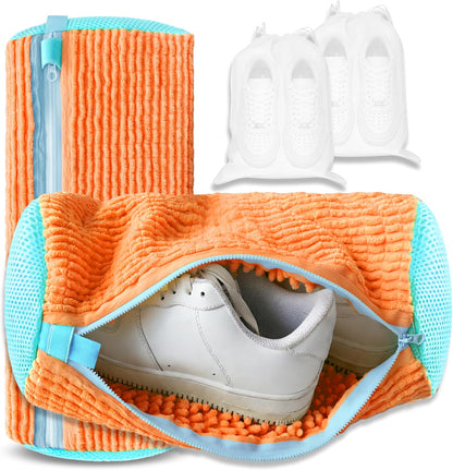 Reusable Shoe Washing Bag, 2-Pack Chenille Laundry Bag for Washer & Dryer. | Soft chenille fibers help deep clean sneakers while the hidden zipper keeps shoes secure and helps protect your washer.