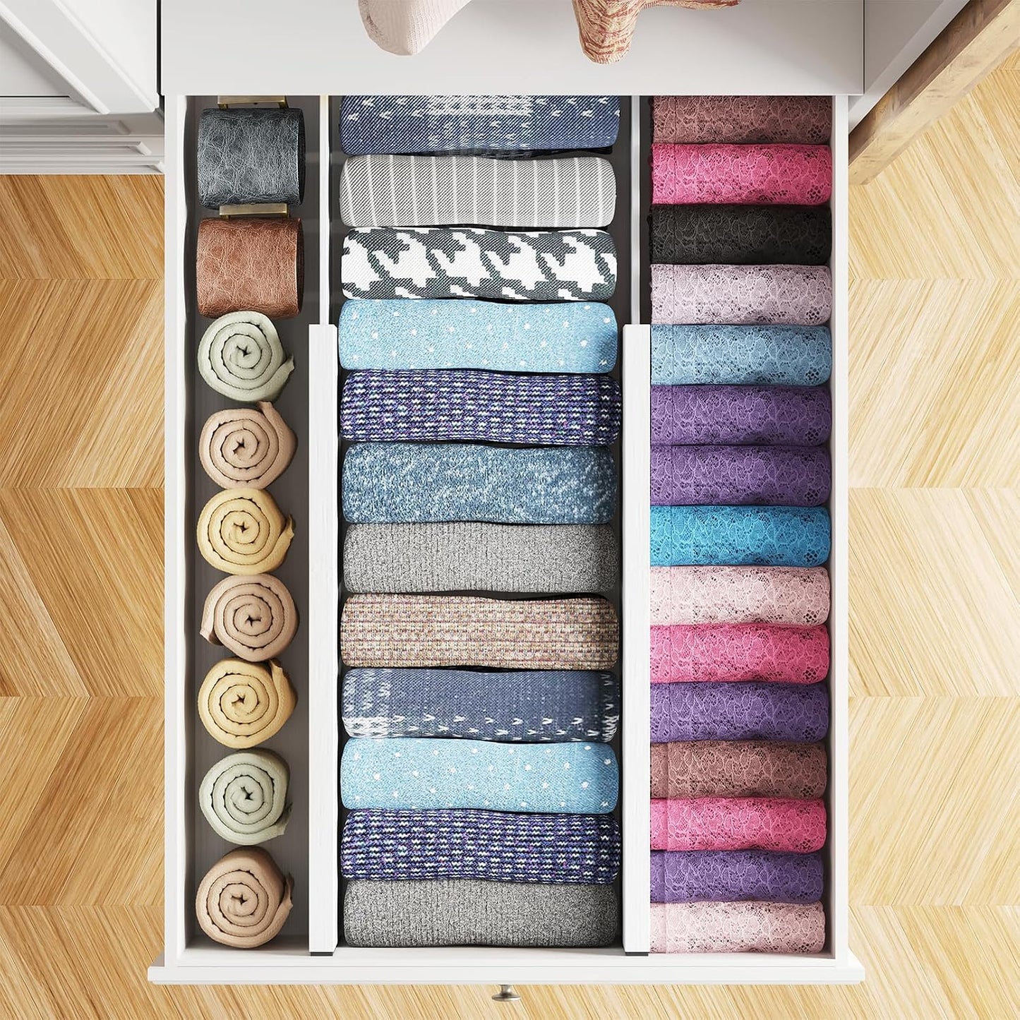 SpaceAid Bamboo 4 Pack Dresser Drawer Dividers, 4.65“ High Adjustable 12.5“-17” Drawer Organizers, Expandable Organization for Clothing, Clothes, Dressers, Black