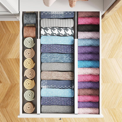 SpaceAid Bamboo 4 Pack Dresser Drawer Dividers, 4.65“ High Adjustable 12.5“-17” Drawer Organizers, Expandable Organization for Clothing, Clothes, Dressers, Black