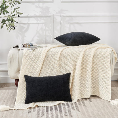 GAWAMAY Lumbar Support Pillow Decorative Rectangle Throw Pillow Covers 12"x20" Inch Set of 2, Soft Chenille Fall Pillowcase for Living Room Bedroom Sofa Couch Cushion Cover Grey 30x50cm (No Insert)